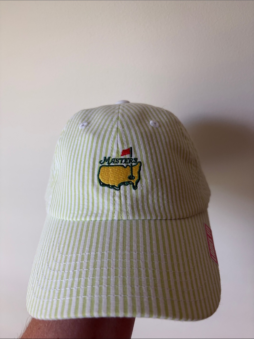 Masters Seersucker Striped Baseball Cap in Green and White